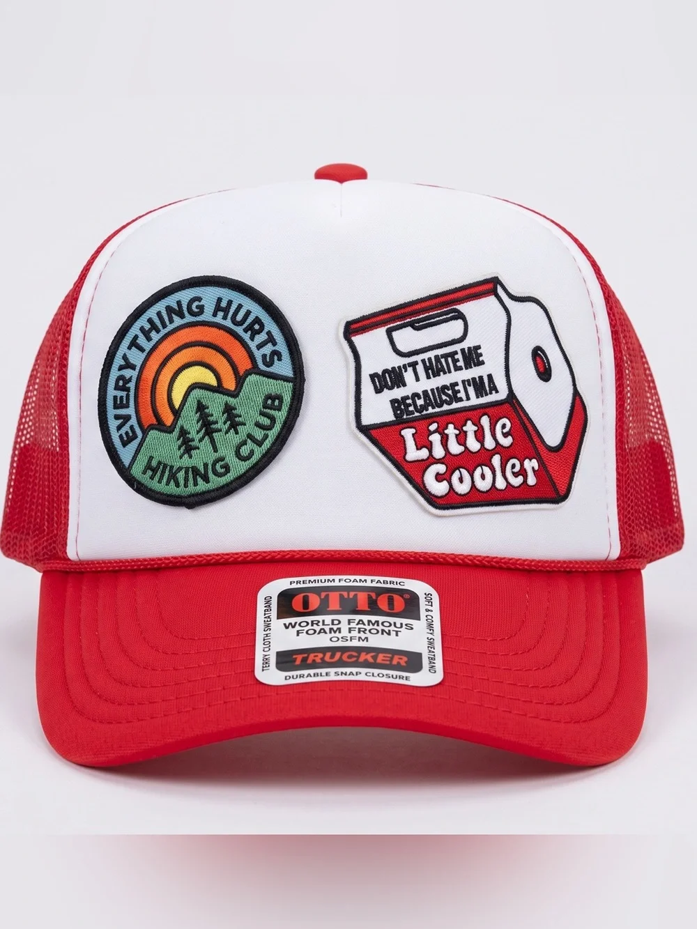 OTTO Men’s SnapBack Mesh Red & White Adventure Patches Trucker Hat